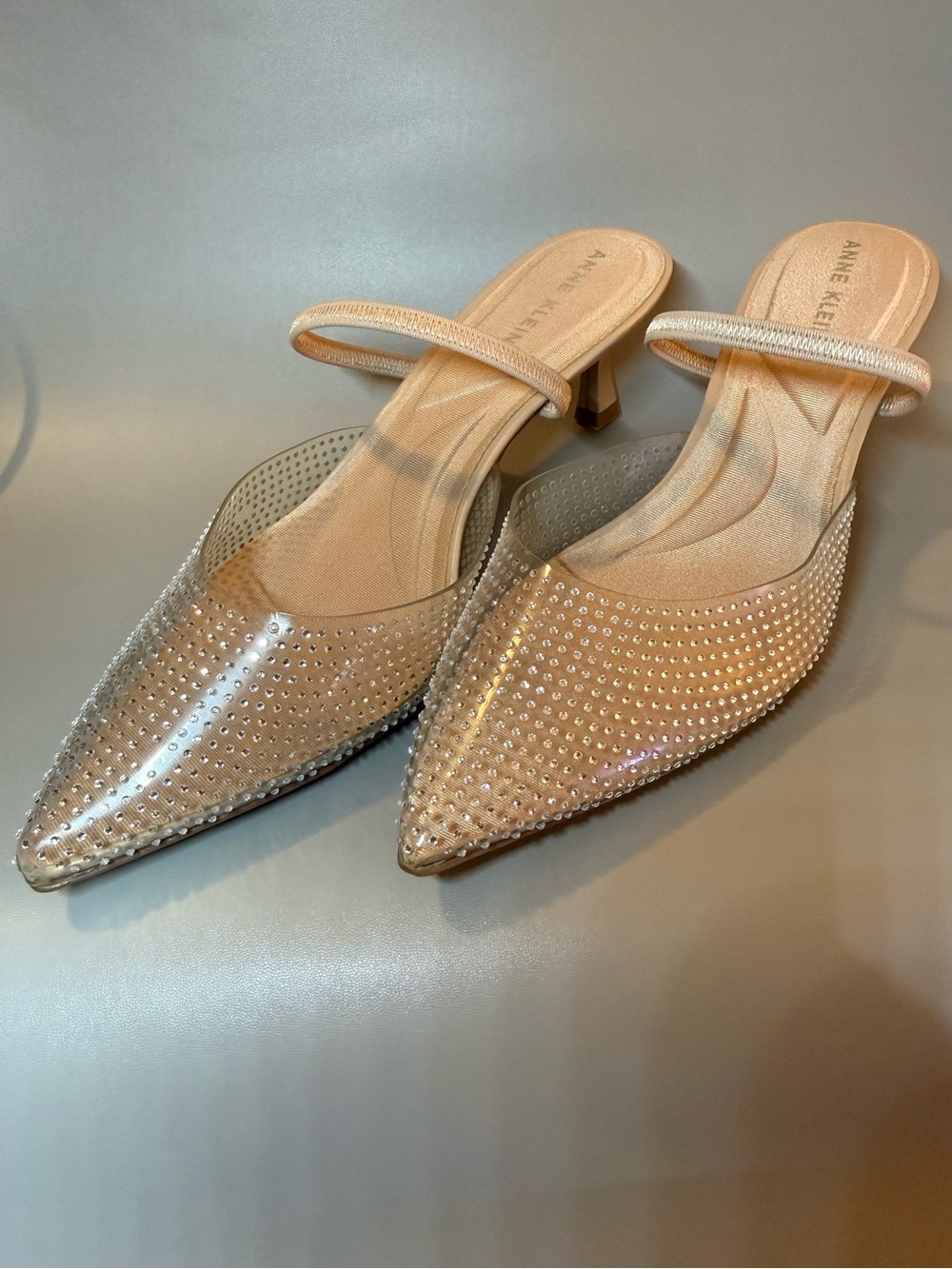 Anne Klein Akirie Rhinestone Clear Slingback Kitten Heels Size 9.5